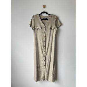 Vintage 90 Carol Little Button Front Midi Dress Beige 90s Minimalist Cottagecore